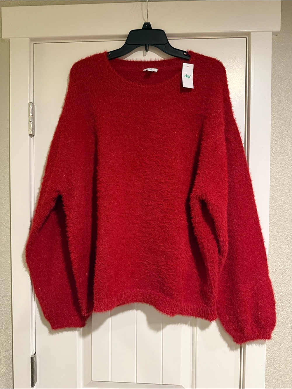 dip Red Fuzzy Crewneck Sweater